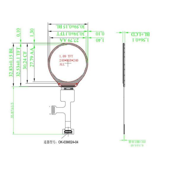 1.09-Inch Round LCD Module | 240×240 Resolution, MCU Interface, 350cd/m² Brightness, Low Power for Smart Watches & Fitness Trackers