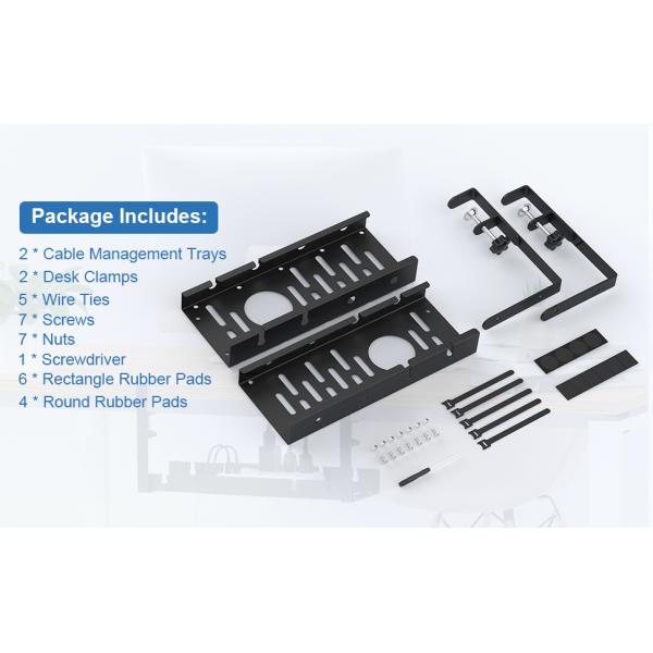 No Drill Under Desk Cable Management Tray 21.7" Retractable Clamp Mounted Cord Organizer for Wire Management