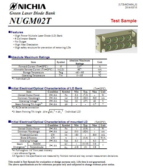 Nicha New laser module 520nm 8 * 0.9W projection laser module 8 1 groups of green light BANK -NUGM02T