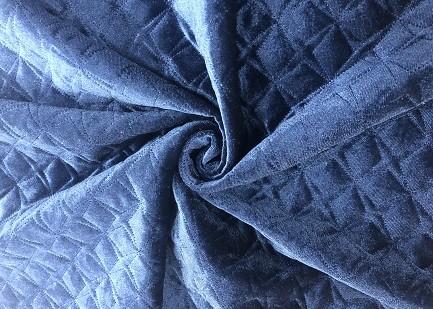 Quality Dual Layer Quilted Velvet Fabric For Bedding Navy Blue 320GSM 93% Polyester for sale