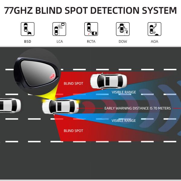 DC 12V Car Blind Spot Detection System BSD LCA RCTA Microwave 77GHZ Dual Radar Buzzer Alarm