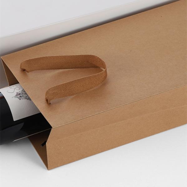 Drawstring Handle Recyclable Paper Kraft Wine Bottle Box Bags Coated Paper