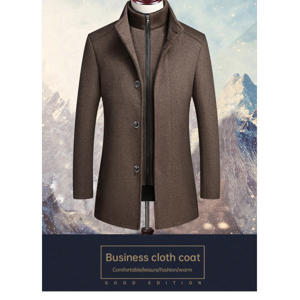 Double Collar Winter Mens Wool Long Coat with Removable Waistcoat and Custom Slim Design