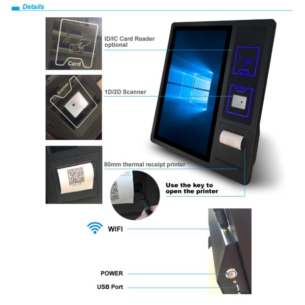 Bimi 21.5 Inch Touch Screen Self Service Kiosk 4G RAM Card Reader 80mm Thermal Receipt Printer