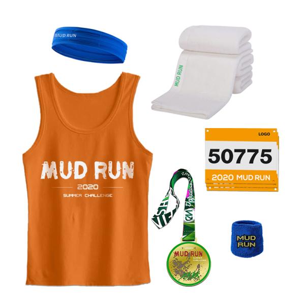 Mud Run Marathon Running Supply Bag T-shirt Head Band Towel Finisher Medals