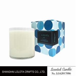 Scented white bottle soy wax candle with blue color folding box