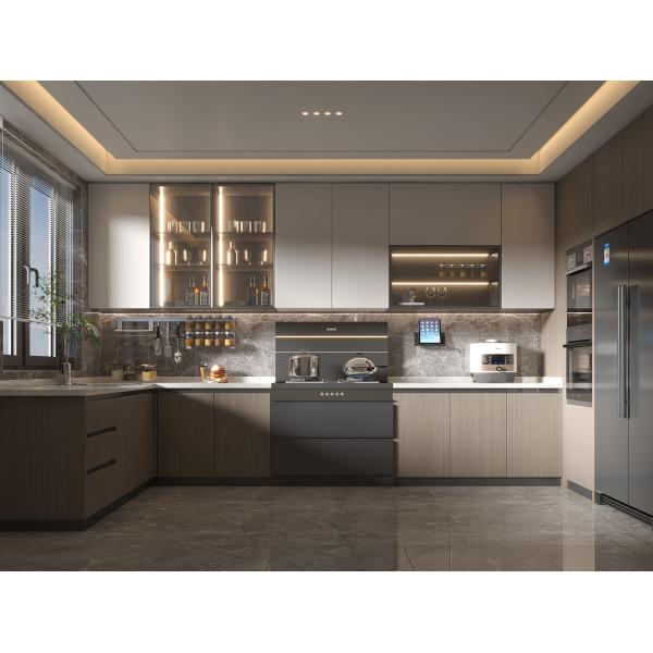 Brown Futuristic Kitchen Cabinets Fitted Cupboard Set Rta Custom Wooden