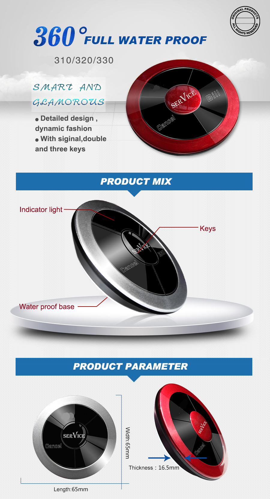 smart wireless restaurant table call waiter paging system long range receiver pager