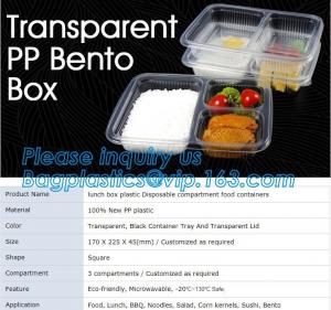 China transparent pp bento box,lunch box plastic disposable compartment food containers,food,lunch,BBQ,noodles,salad,corn kern wholesale