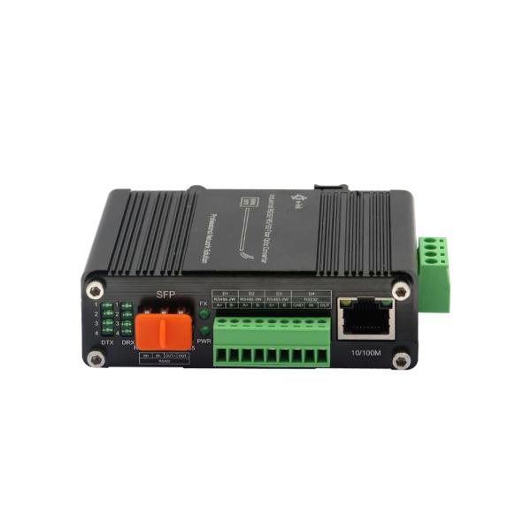 Mini Industrial 10/100Base-T to 100Base-X SFP Fiber Ethernet Media Converter with 1Ch RS232/RS485/RS422