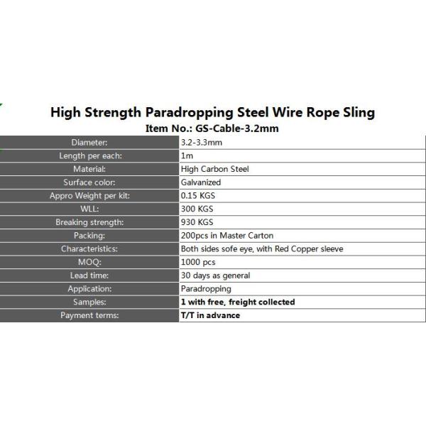 3.2mm Diameter High Strength Paradropping Soft Eye Eye Steel Wire Rope Sling