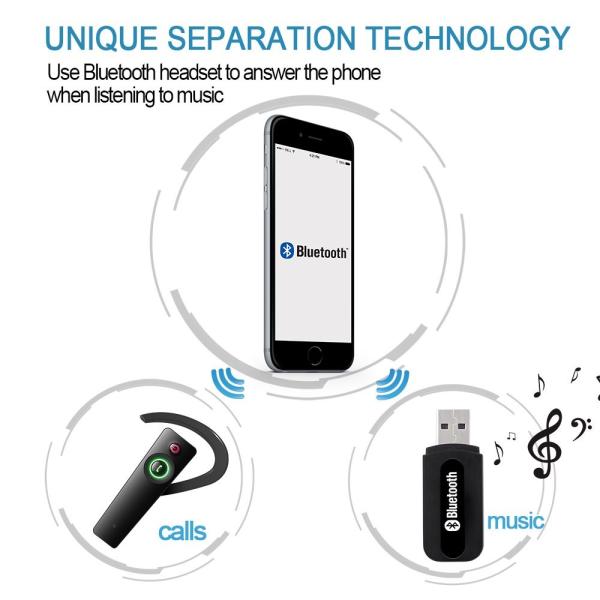 USB Bluetooth Receiver for Car, Music Streaming Car Kit, Portable Wireless Audio Adapter 3.5mm Aux Cable