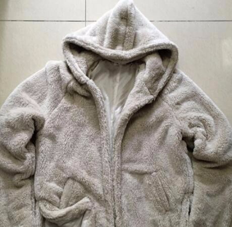 Grey Colo Mens Sherpa Lined Coat , Oversized Sherpa Hoodie Side Slit Cardigan