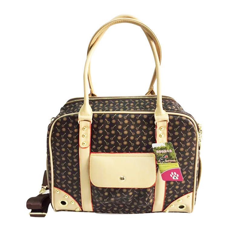 High Quality PU Leather Double Layer Classic Grid Pet Carriers