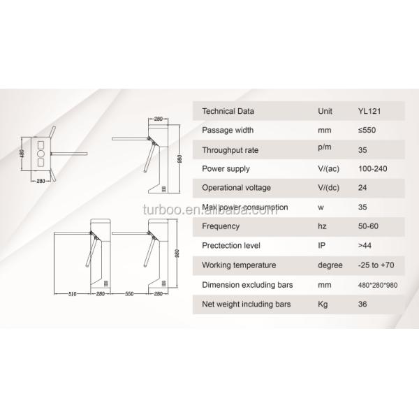 304 Stainless Steel Electronic Turnstile Gates 35 Persons / Min Transit Speed