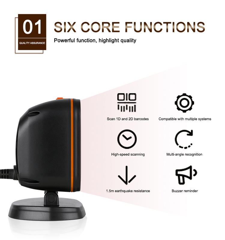 China Factory 1d 2d Barcode Scanner Desktop Table Top Omnidirectional Qr Code Reader for Supermarket