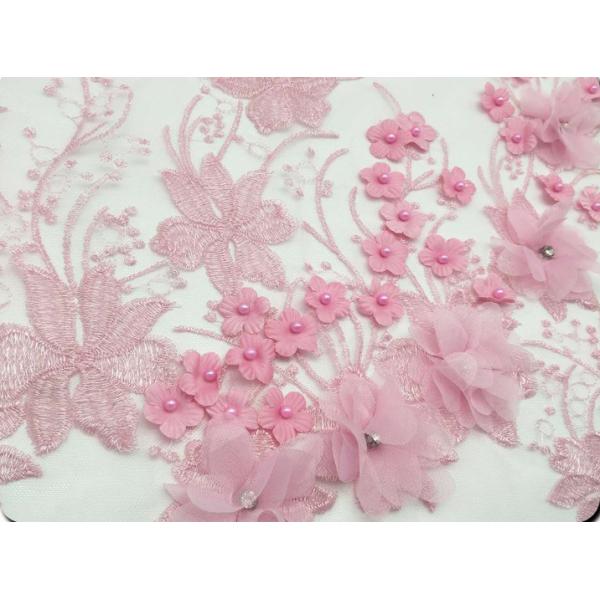 3D Flower Applique Embroidery Lace Fabric with bead and rhinestone
