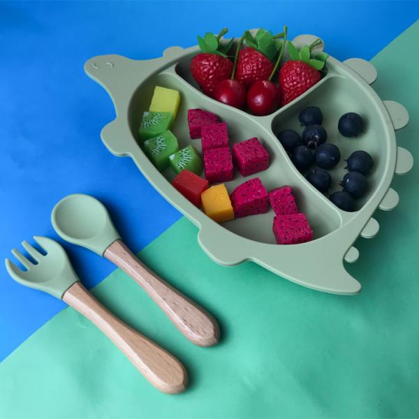 Dinosaur Shape Silicone Eating Utensils Set Dishes Customized For Baby Feeding
