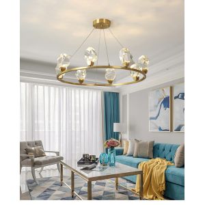 Modern Circle Rectangle Chandelier Lighting Living Dining Room Diamond Crystal