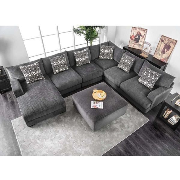 Sectional Sofa with Pillows and Memory Foam, Gray Chenille