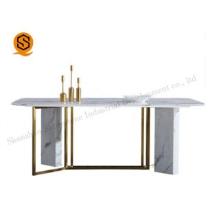 OEM Luxury White Marble Dining Table Easy Maintenance SGS Approved