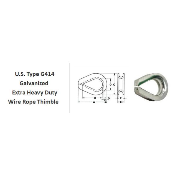 Silver Color Rigging Lifting Equipment US Type G414 Stainless Steel Wire Rope Thimble