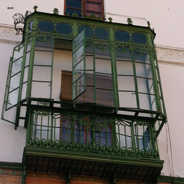 Wrought Iron Bay Window Green Metal Sun Room Glass Window Modern Popular Design Villa Houses