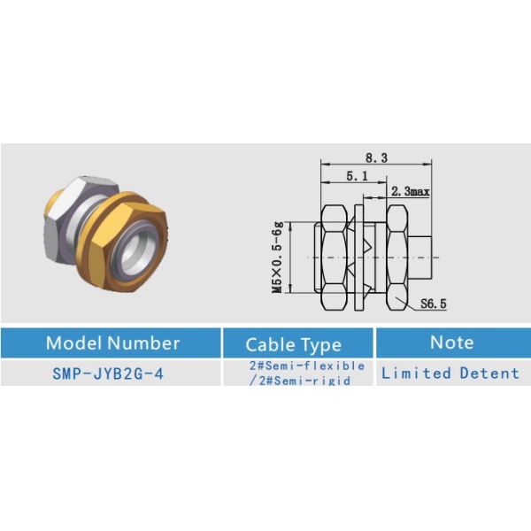 DC - 40GHz Frequency SMP RF Connector 50Ω Impedance Gold Plated Male Type