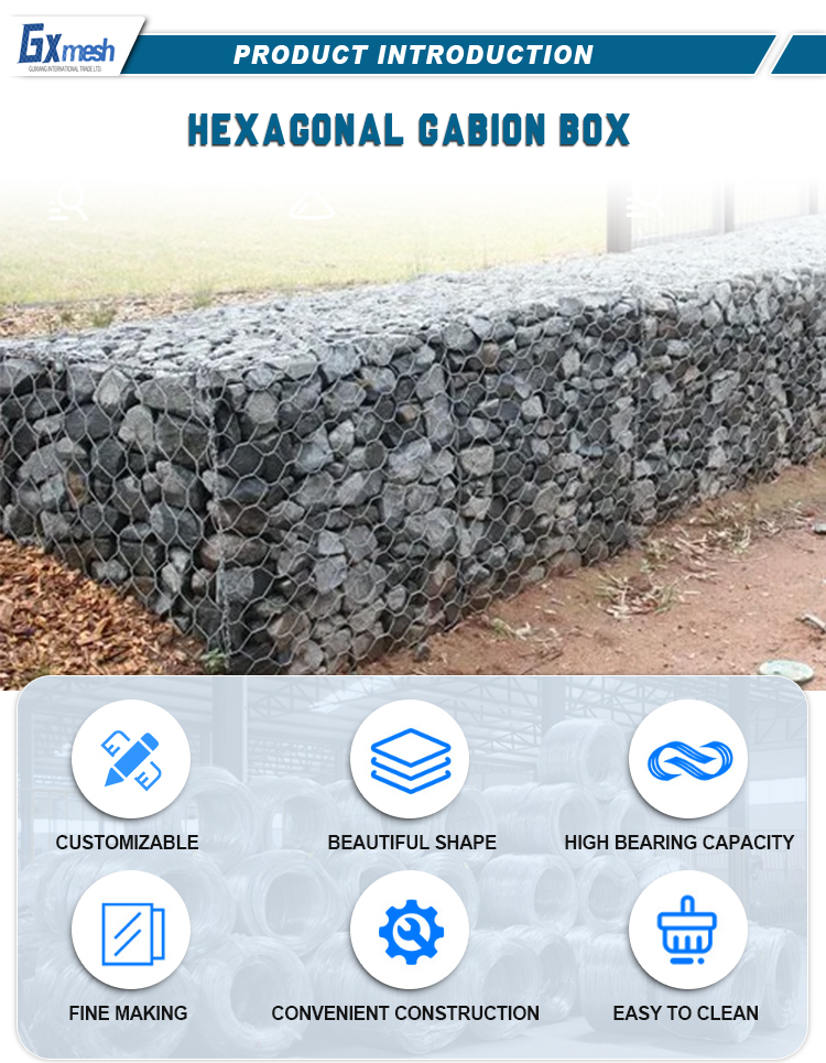 2X1X1 Hot Dipped Galvanized Gabion Hexagonal Wire Mesh Stone Boxes with Sliver Finish