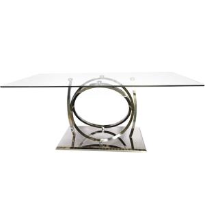 Polished Stainless Steel Dining Room Table With Glossy Finish