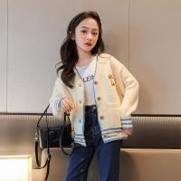 China Korean Style 4-16 Years Apricot Childrens Knitted Cardigans Sweaters Breathable for sale