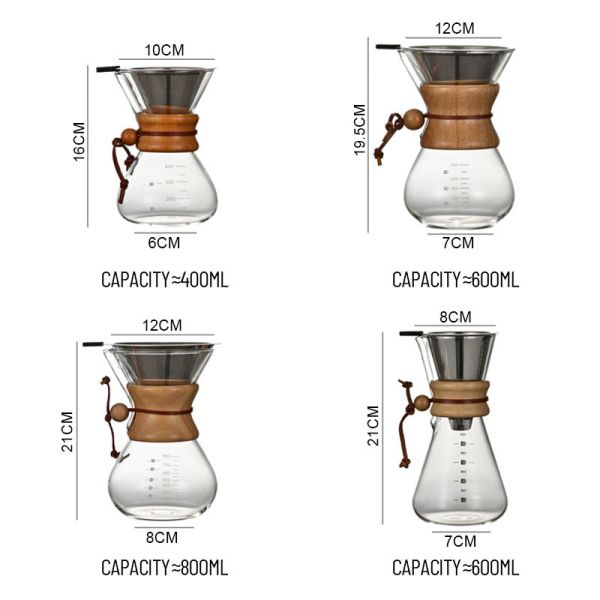 Commercial-Grade Custom 400ml Glass Coffee Dripper | SS Filter + Wooden Handle | Ideal for Cafes,Catering