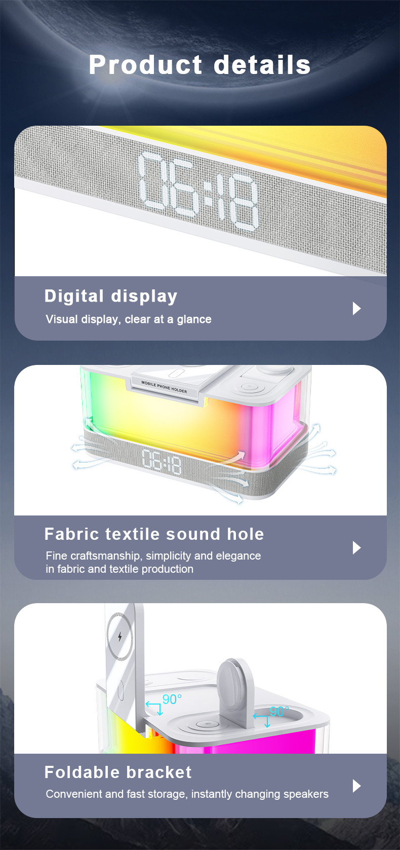 Qi-enabled Wireless Charger and Bluetooth Speaker with Colorful Lights Compatibility Qi-enabled Devices