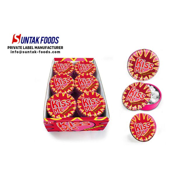 White Low Fat Cinnamon Hard Candy For Gift Multi Shaped Click Clack Tin Box