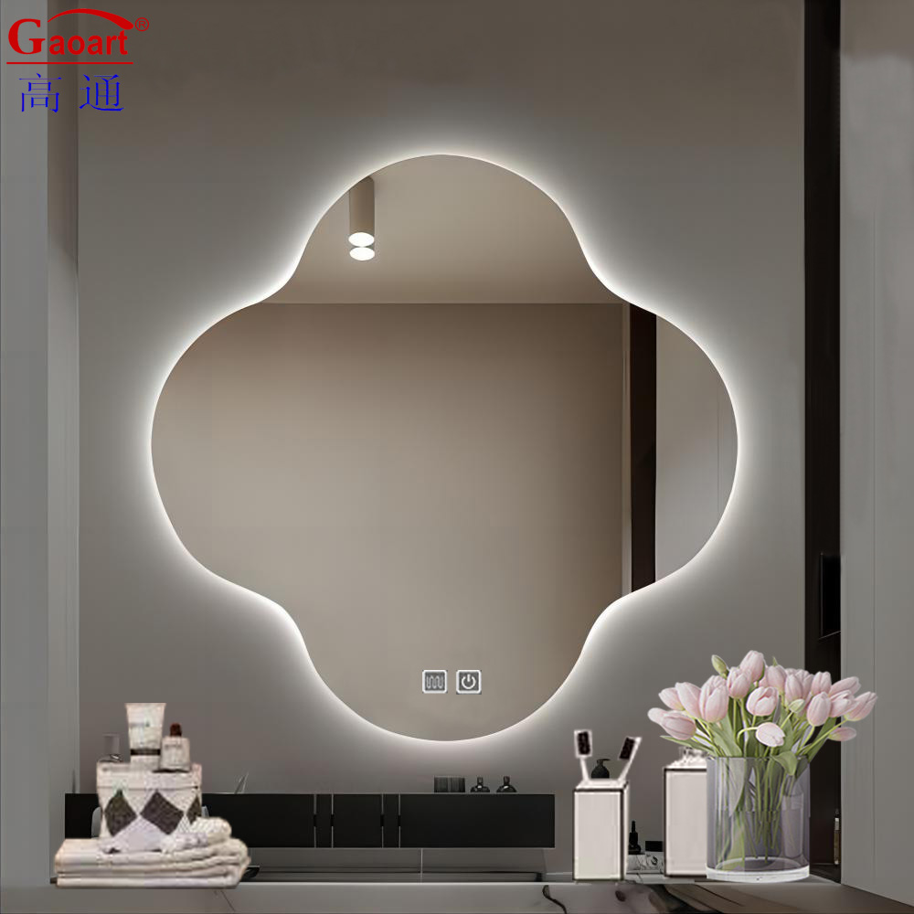 Hotel Bathroom Decoration Semi Circle Mirror with Small Backlit and Touch Screen