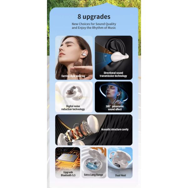 AAC Codecs Bone Conduction Earphone Clip Earring Ear Hook Headsets for Sport and Ambie