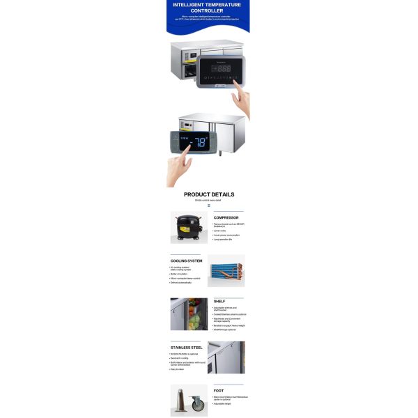 Commercial Single-Temperature Refrigerator 201/304 Stainless Steel LED Light Air Freezer Drawer Work Bench Counter Table Top