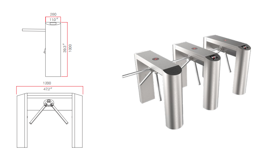 Access Control AC 220V Brush Motor Tripod Turnstile Gate