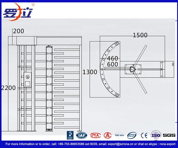 High Security Full Height Turnstile Access Control 30 Persons / Minute Transit Speed
