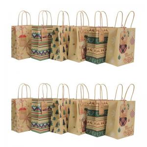 China Christmas Hang Tag Printed Kraft Paper Bags With Handles 60g/Pcs wholesale