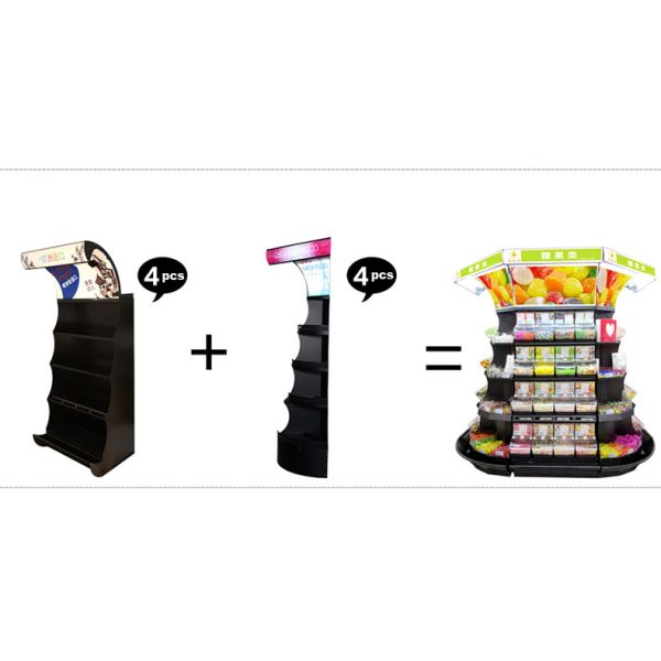 Shopping Mall Food Store Shelving Snack Food Display Stand With Advertising Light Box