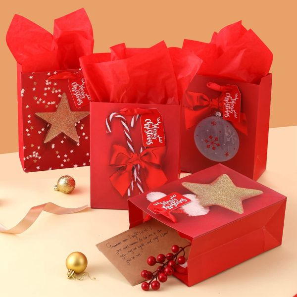 Fancy Holiday Merry Christmas Gift Shopping Luxury Paper Bags with Customized Logo