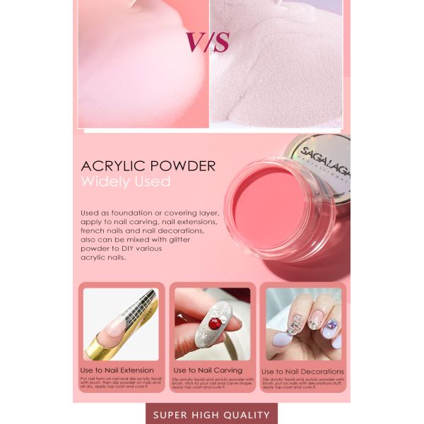 Beauty Nail 3D French Manicure SAGALAGA Clear Acrylic Powder for Acrylic Nail Extension in Transparent Formula