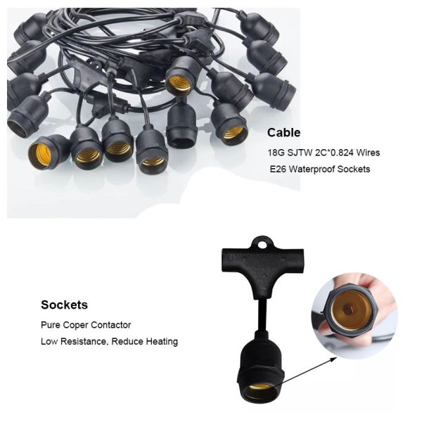 Christmas Waterproof connectable serial led string lights 48FT Outdoor String Lights E26 E27 S14 Edison Bulb included