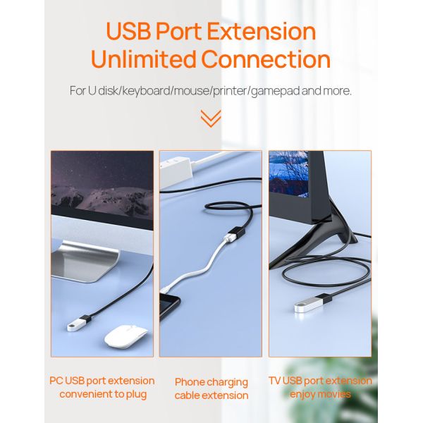 USB Data Extension Cable Sync Transmission USB 2.0 A Male To A Female Extension Cable