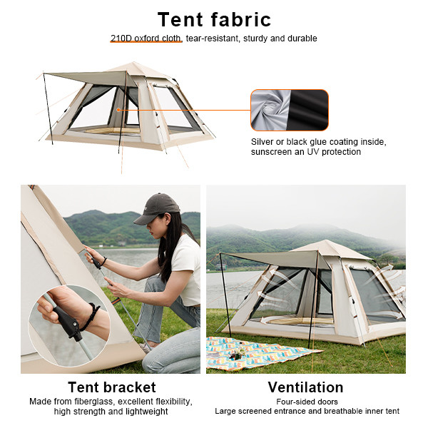 Automatic 4 Person Camping Outdoor Tents 210D Oxford Fabric Tent