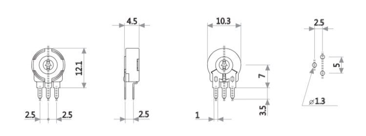 10mm Spain Carbon Composition Potentiometer PT10 Type 100Ω ~ 5MΩ 0.15W