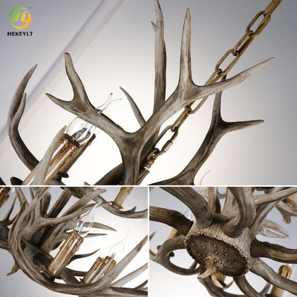 E14 Rustic Deer Antler Chandelier Lighting 8 Light Large Resin