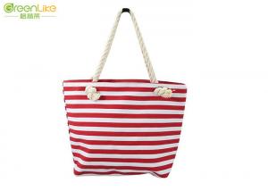 China 14A Canvas Cotton Tote Bags Red And White Striped Tote wholesale
