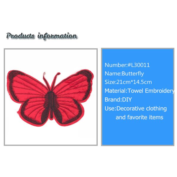 Red Butterfly Custom Chenille Patches Sew On Style 21*14.5CM Size For Work Blouse